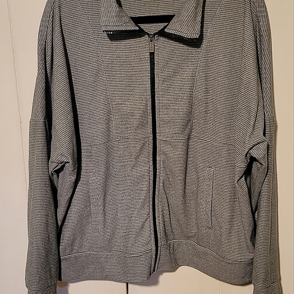 RBX Women's Gray and Black Striped Zip Jacket